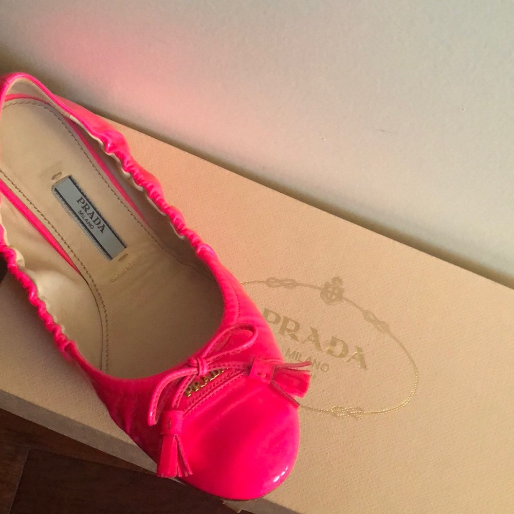 Prada neon pink patent flats